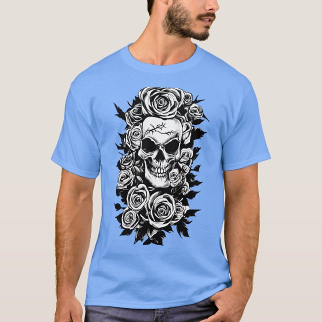 Camiseta Rosas de crânio humano Gótico de tinta original (Frente)