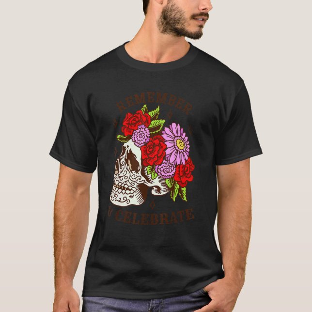 Camiseta Rosas de máscara do crânio do Dia De Los Muertos (Frente)