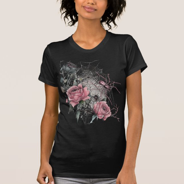 Camiseta Rosas de teia | Damasco Rosa, Gótico, Halloween (Frente)