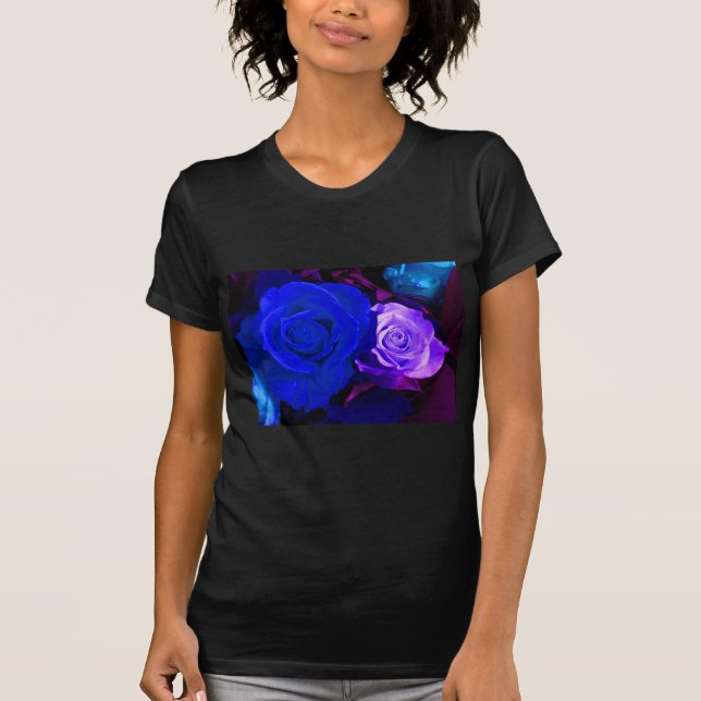 Camiseta Rosas Dia de as mães Azul Roxos Felizes (Frente)