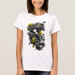 Camiseta Rosas e marés - Preto e Amarelo