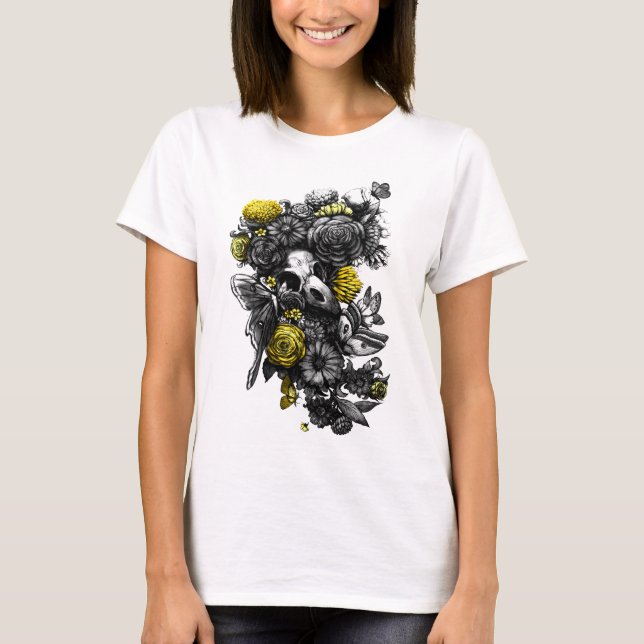 Camiseta Rosas e marés - Preto e Amarelo (Frente)