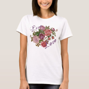 Camiseta Rosas Florais Bonito e Roxos de Amor ao Vivo