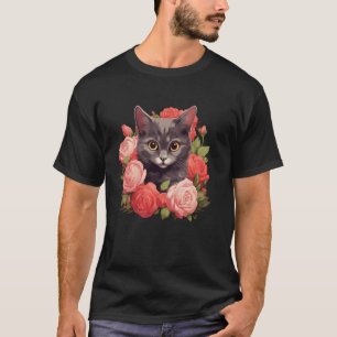 Camiseta Rosas Gato Gatinho Flor Jardinagem Floral