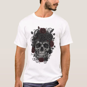 Camiseta Rosas Góticas Caveira – Arte do Día de los Muertos