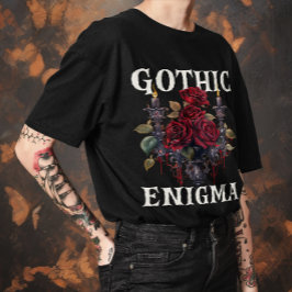 Camiseta Rosas Góticos "Enigma Gótico" do Halloween Unisex