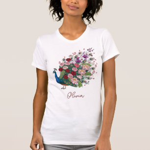 Camiseta Rosas, Orquídeas e Lótus Pavão Floral Luxuoso
