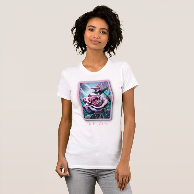 Camiseta Rosas radiantes: Pétalas Perfeitamente Rosa e Púrp (Frente Completa)