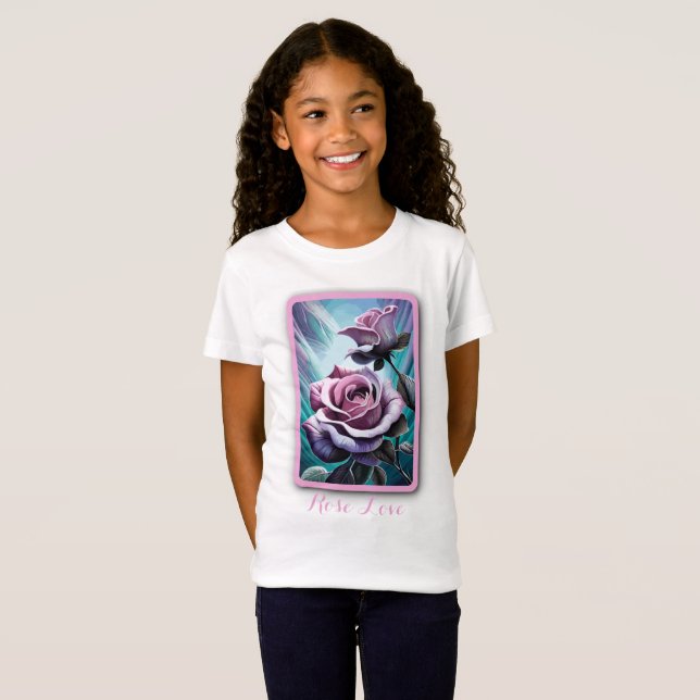 Camiseta Rosas radiantes: Pétalas Perfeitamente Rosa e Púrp (Frente Completa)