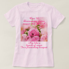 Camiseta Rosas Românticos EUA 50 Estados Mulheres Rosa Patr