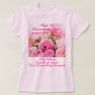 Camiseta Rosas Românticos EUA 50 Estados Mulheres Rosa Patr