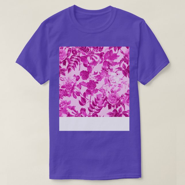 Camiseta Rosas Rosa Com Padrão De Folhas (Frente do Design)