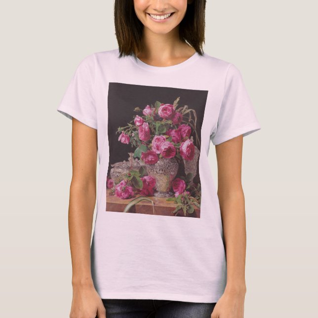 Camiseta Rosas rosa (por Ferdinand Georg Waldmüller) (Frente)