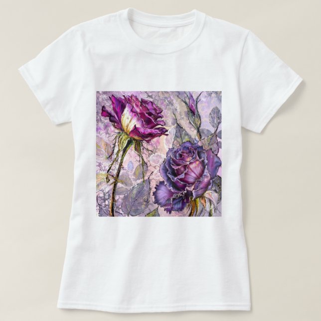 Camiseta Rosas Roxas (Frente do Design)