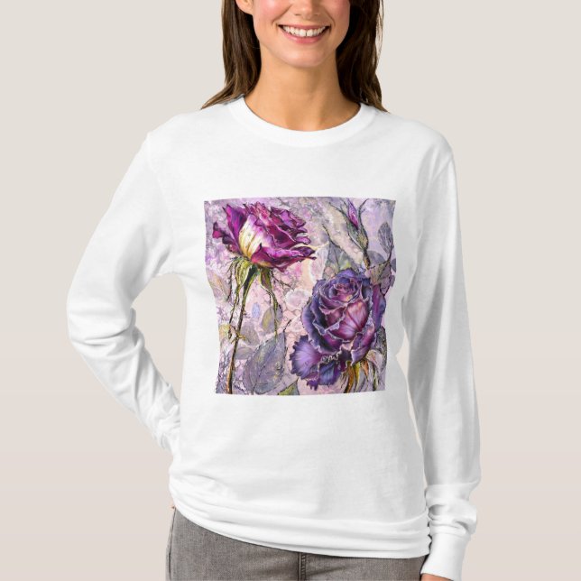 Camiseta Rosas Roxas Pintadas (Frente)