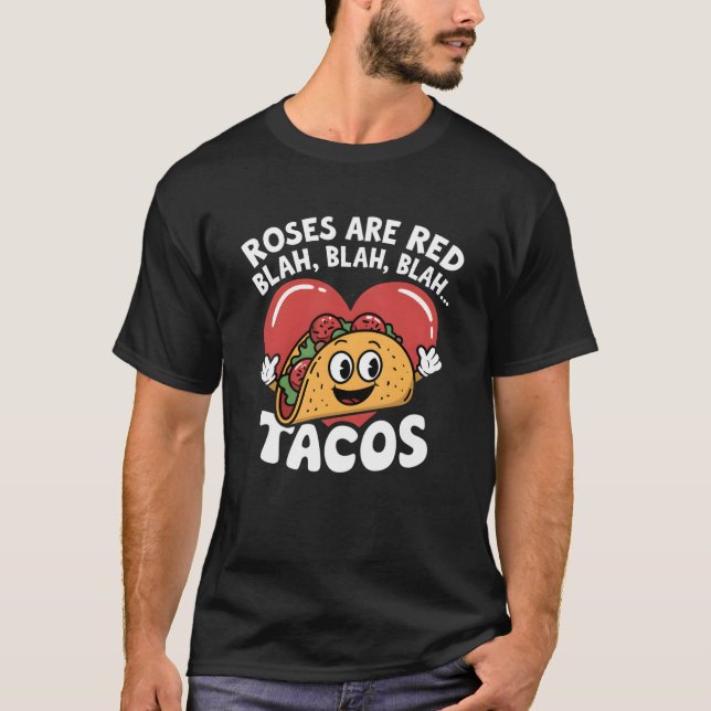 Camiseta Rosas São Tacos Red Blah Sobre Comida Mexicana Eng (Frente)