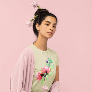 Camiseta Rosas Silvestres Rosa Aguarela Flores Silvestres R