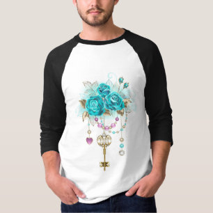 Camiseta Rosas Turquesas com Chaves