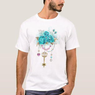 Camiseta Rosas Turquesas com Chaves