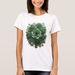 Camiseta Rosas Verdes Modernas Arte de Texto 3D VERDE