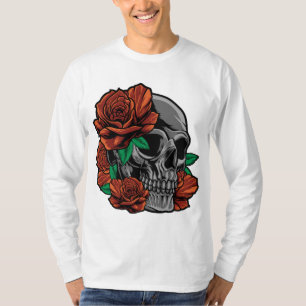 Camiseta Rosas vermelhas Com Flores De Jardim Do Crânio Ros