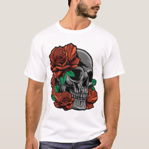 Camiseta Rosas vermelhas Com Flores De Jardim Do Crânio Ros