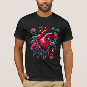 Camiseta Rosas Vermelhas Coração Sangrando coração partido