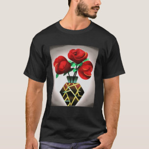 Camiseta Rosas vermelhas De Arte Em Vase Abstrato Art Pullo