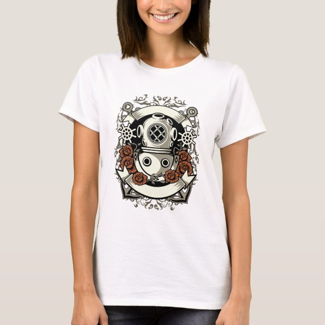 Camiseta Rosas vermelhas de mergulhadores no Mar Profundo V (Frente)