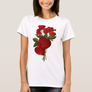 Camiseta Rosas vermelhas e corações impressionantes