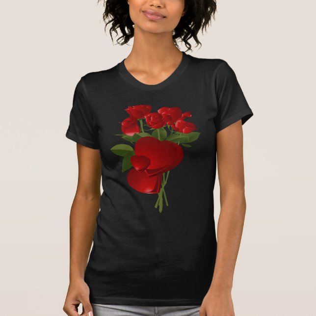 Camiseta Rosas vermelhas e corações impressionantes (Frente)