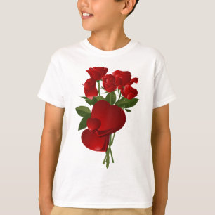 Camiseta Rosas vermelhas e corações impressionantes