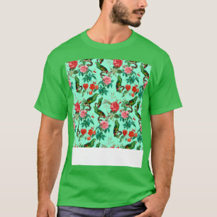 Camiseta Rosas Vermelhas E Rosa Com Padrão De Papagaio