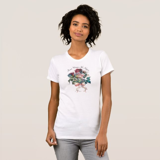 Camiseta Rosas vermelhas e rosadas com um laço  (Frente Completa)