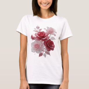 Camiseta Rosas Vermelhas e Rosas com Diamantes Prata Legal