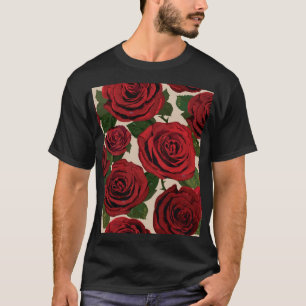 Camiseta Rosas vermelhas: Fundo Floral Ininterrupto