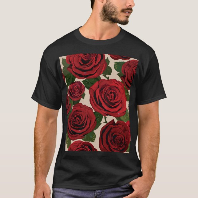 Camiseta Rosas vermelhas: Fundo Floral Ininterrupto (Frente)