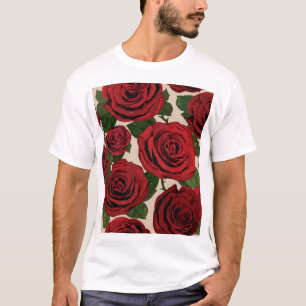 Camiseta Rosas vermelhas: Fundo Floral Ininterrupto