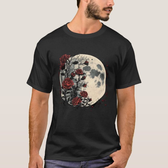 Camiseta Rosas Vermelhas Lua Flores Floral Botânico Jardine (Frente)