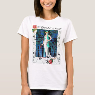 CAMISETA ROSAS VERMELHAS NA NOITE, FASHÃO DE BELEZA ART DEC