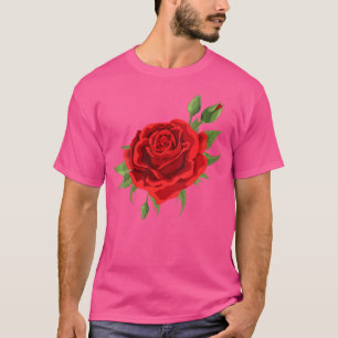 Camiseta Rosas Vermelhas Únicas para Mulheres Flor de Rosas