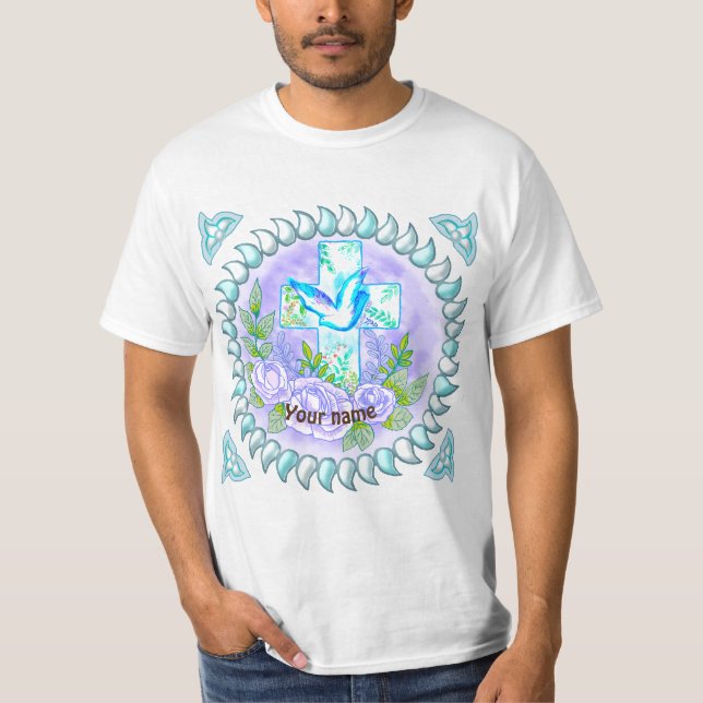Camiseta Rosas Violetas Cruz Cristã    (Frente)