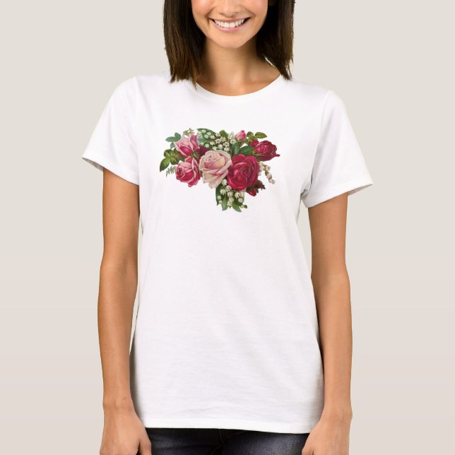 Camiseta Rosas vitorianas clássicas Lily do Vale Romance (Frente)
