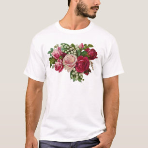 Camiseta Rosas vitorianas clássicas Lily do Vale Romance