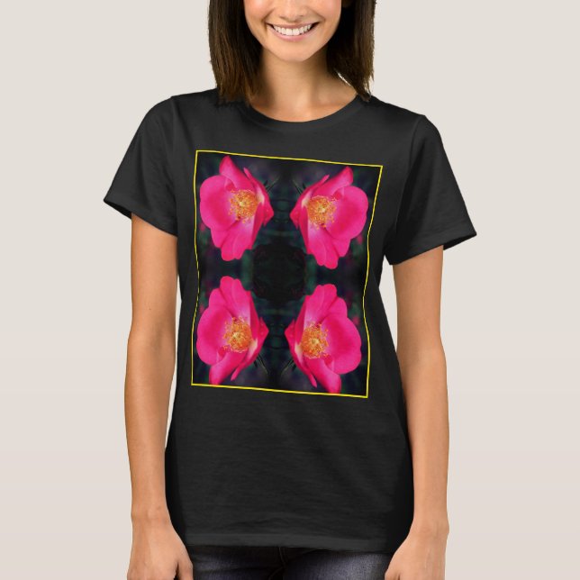 Camiseta Rosas vivas cor-de-rosa Abstrato Floral (Frente)