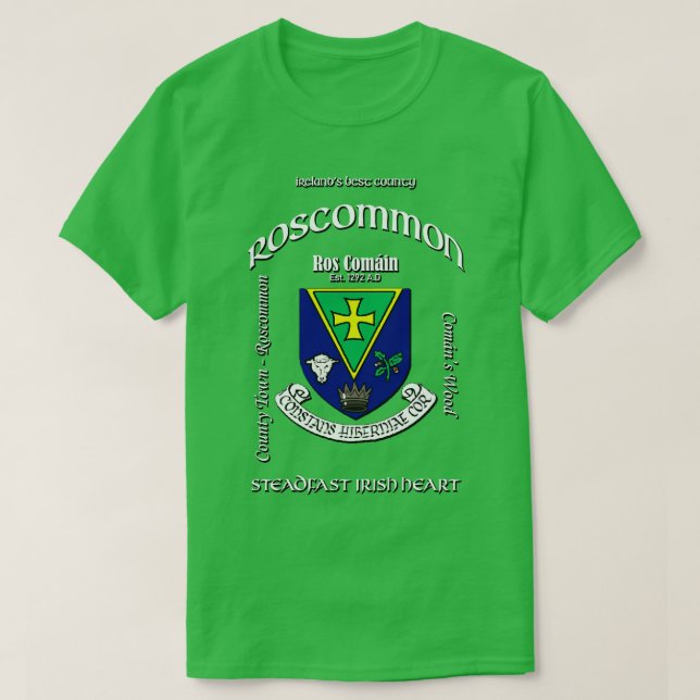 Camiseta Roscommon Ireland Crest Casaco de Armas (Frente do Design)