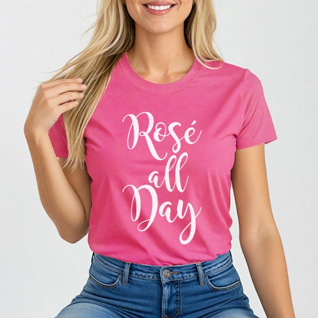 Camiseta Rose All Day Moderno Branco Script Rosa Feminino (Criador carregado)