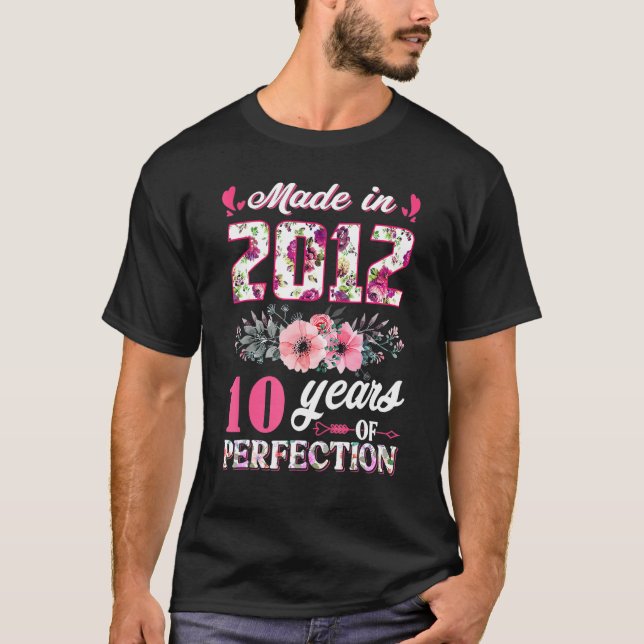 Camiseta Rose Made In 2012 10th Birthday Girl 10 Year Of Pe (Frente)
