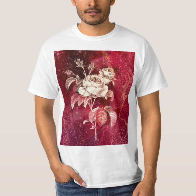 Camiseta  Rose on Red Textured Background (Frente)