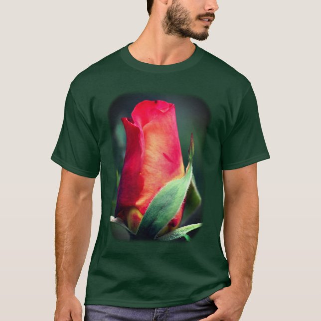 Camiseta Rosebud Amarelo Vermelho Natureza Floral (Frente)